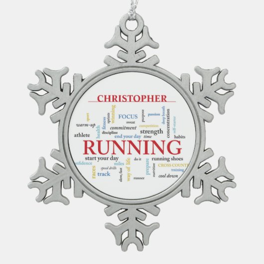 Runner met gepersonaliseerde woorden tin sneeuwvlok ornament (Voorkant)