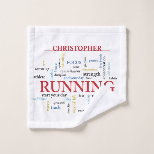 Runner met gepersonaliseerde woorden washandje (Wasdoekje)