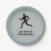 Runner sportman & jouw tekst op masuline grijs papieren bordje (Voorkant)