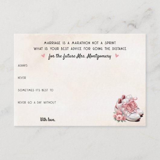 Runner Theme Roze Sneaker Bloemen Trouwadvies Advieskaart (Voorkant)