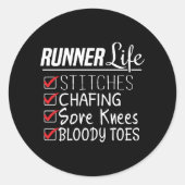 Runner's Life Funny Marathon Running Checklist Ronde Sticker (Voorkant)