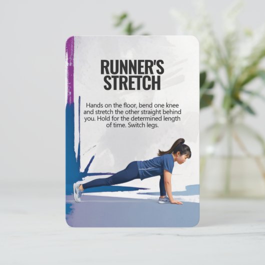 Runner's Stretch Fitness Kaart met Roze Achtergron (Staand voorkant)