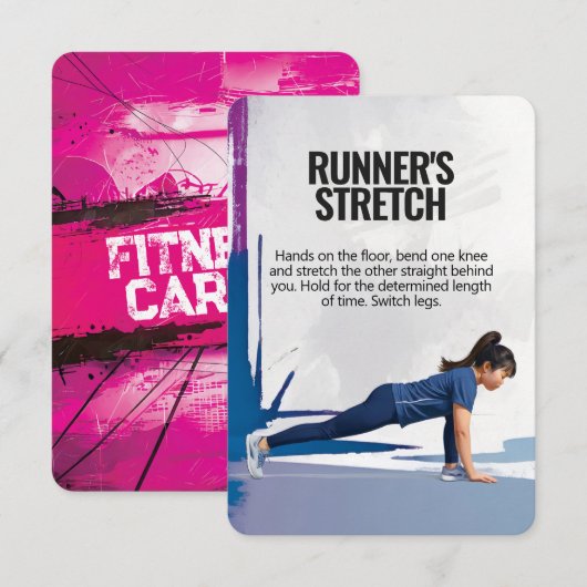 Runner's Stretch Fitness Kaart met Roze Achtergron (Voorkant / Achterkant)
