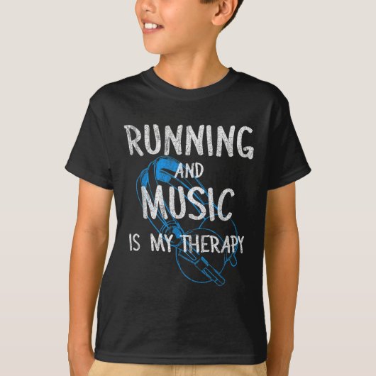Running And Music Is My Therapy Headphones Design T-shirt (Voorkant)