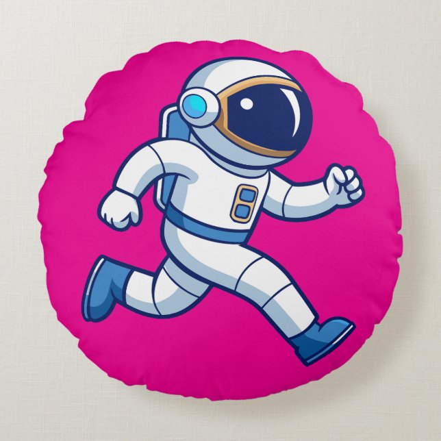 Running Astronaut Round Pillow Rond Kussen (Voorkant)