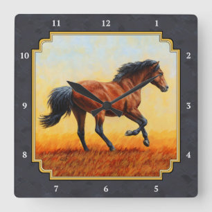 Running Bay Horse Charcoal Grey Vierkante Klok