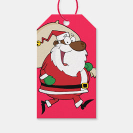 Running Black Santa Paper Gift Label Cadeaulabel