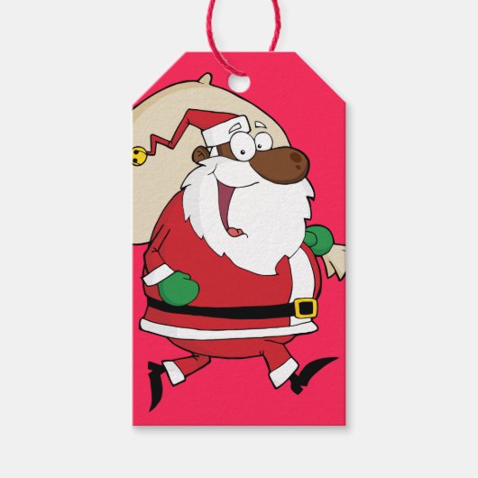 Running Black Santa Paper Gift Label Cadeaulabel (Voorkant)