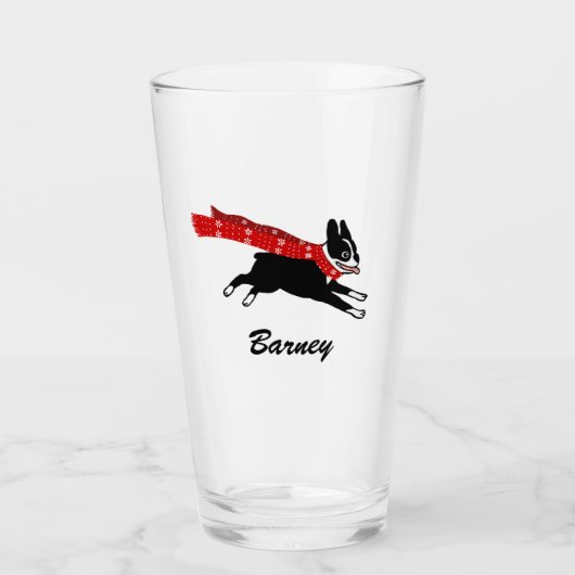 Running Boston Terrier Dragen Sjaal Gepersonalisee Glas (Voorkant)