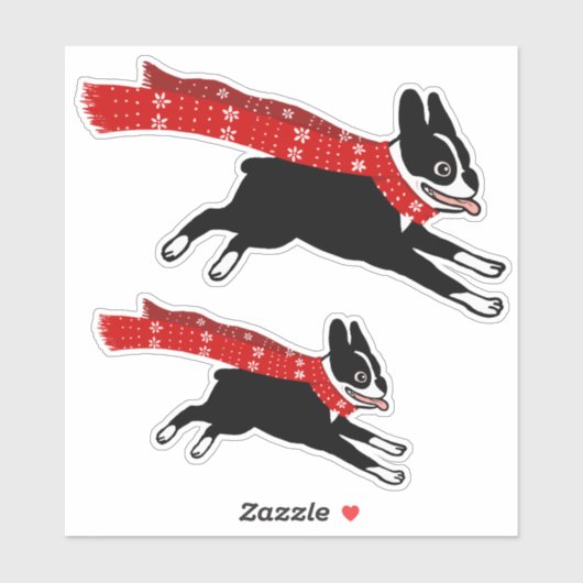 Running Boston Terrier met Winter Sjaal Schattige  Sticker (Vel)