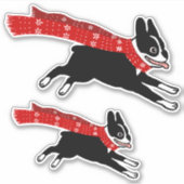 Running Boston Terrier met Winter Sjaal Schattige  Sticker (Voorkant)