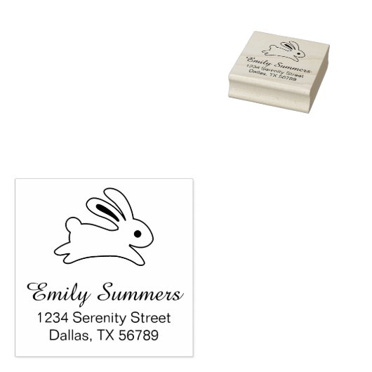 Running Bunny Rabbit Address Rubberstempel (Gestempeld)