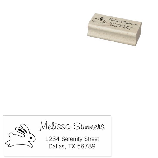 Running Bunny Rabbit Address Rubberstempel (Gestempeld)