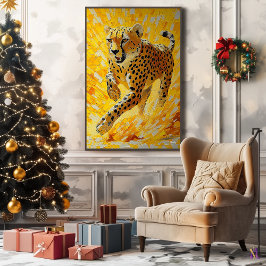 Running Cheetah in levendige Impasto-stijl Canvas Afdruk