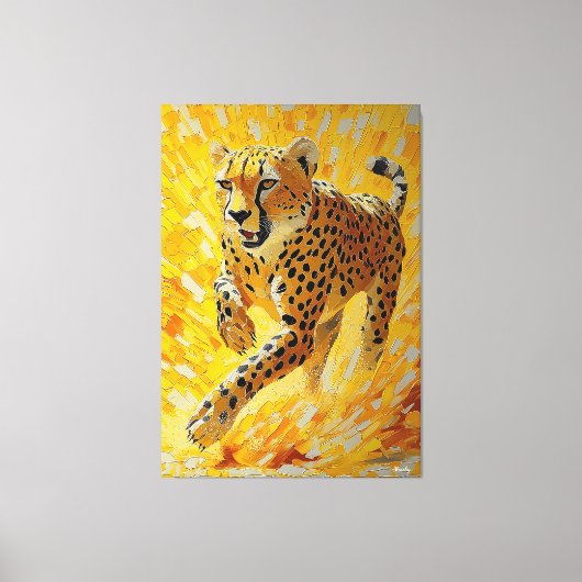 Running Cheetah in levendige Impasto-stijl Canvas Afdruk (Voorkant)