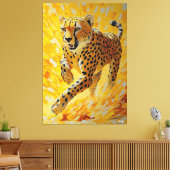 Running Cheetah in levendige Impasto-stijl Canvas Afdruk (Insitu (Woonkamer))