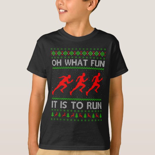 Running Christmas Ugly Sweater Oh What Fun It Is T T-shirt (Voorkant)