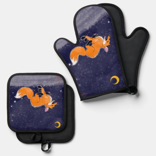 Running Fox Oven Mitt en Pot Houders Ovenwant & Pannenlap Set (Voorkant / Achterkant)