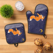 Running Fox Oven Mitt en Pot Houders Ovenwant & Pannenlap Set (Top down)