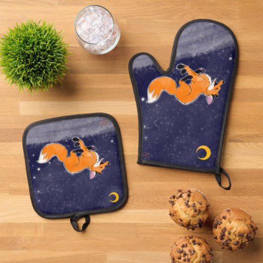 Running Fox Oven Mitt en Pot Houders Ovenwant & Pannenlap Set (Top down)