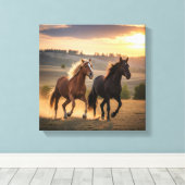 Running Free at Sunset – Wild Horse Duo Wall Art Canvas Afdruk (Insitu (Houten vloer))