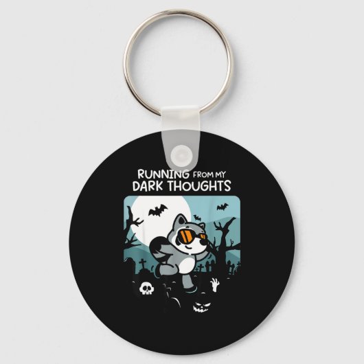 Running From My Dark Thoughts Funny Raccoon Hallow Sleutelhanger (Voorkant)