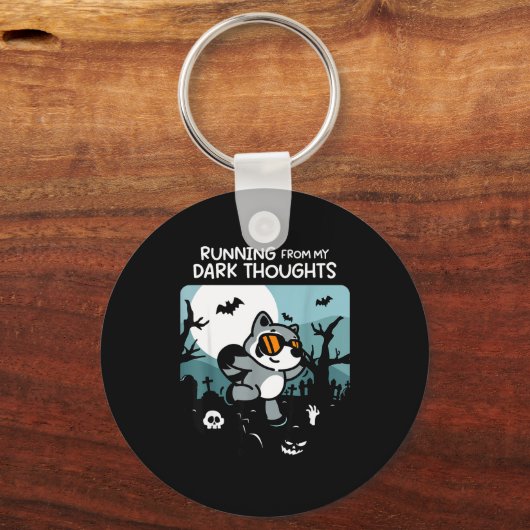 Running From My Dark Thoughts Funny Raccoon Hallow Sleutelhanger (Voorkant)