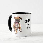 Running Funny Boxer Dog Seize the Day Mok (Voorkant links)