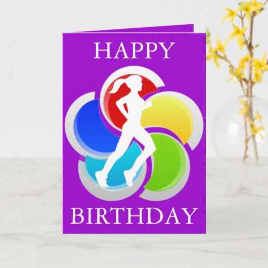 Running Girl Happy Birthday Wenskaart Kaart (Gele Bloem)