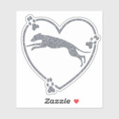 Running Greyhound Heart Paw Prints Zilveren Glitte Sticker (Vel)