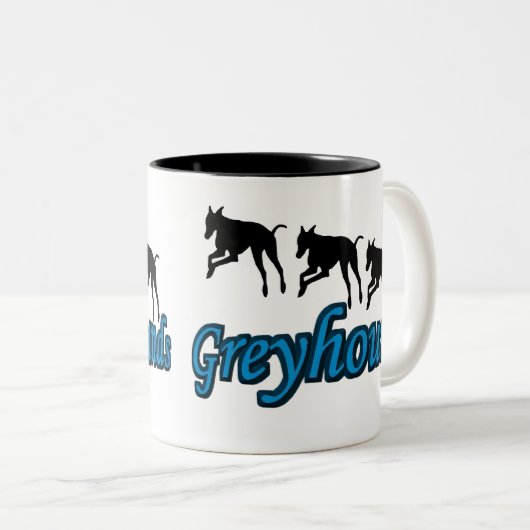 Running Greyhounds-Hondenliefhebber Tweekleurige Koffiemok (Voorkant rechts)