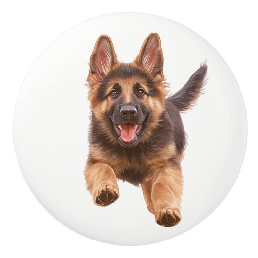 Running Happy Dog #4 Keramische trek Knop (Voorkant)