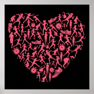 Running Heart - Vrouwen Runner Silhouetten Poster