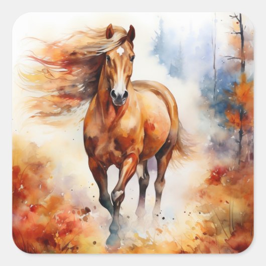 Running Horse in Autumn Vierkante Sticker (Voorkant)
