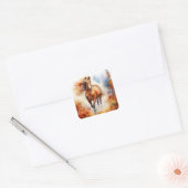 Running Horse in Autumn Vierkante Sticker (Envelop)
