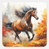 Running Horse in Autumn Vierkante Sticker (Voorkant)