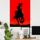 Running Horse Poster - Zwart silhouet op rood (Thuiskantoor)