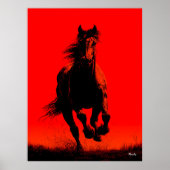 Running Horse Poster - Zwart silhouet op rood (Voorkant)