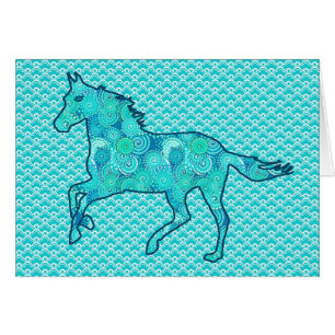 Running Horse Silhouette, Turquoise en Aqua