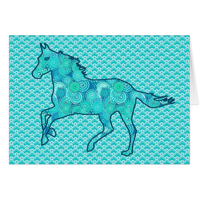 Running Horse Silhouette, Turquoise en Aqua (Voorkant Horizontaal)