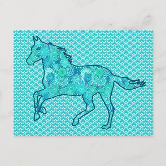 Running Horse Silhouette, Turquoise en Aqua Briefkaart (Voorkant)