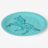 Running Horse Silhouette, Turquoise en Aqua Papieren Bordje (Gekanteld)