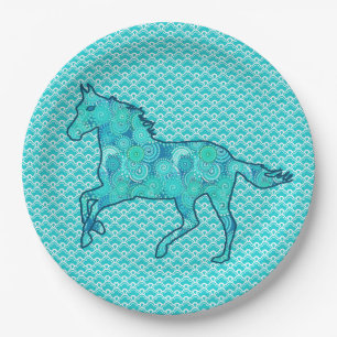 Running Horse Silhouette, Turquoise en Aqua Papieren Bordje