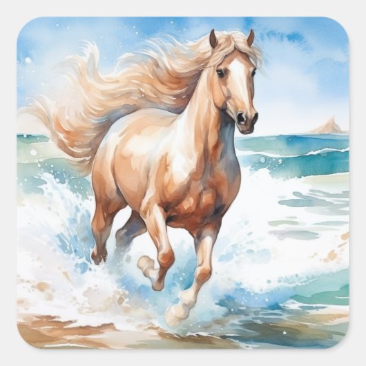 Running Horse Vierkante Sticker (Voorkant)
