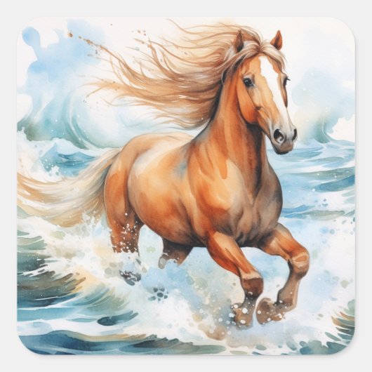 Running Horse Vierkante Sticker (Voorkant)