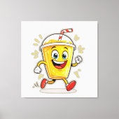 **Running Juice Cup Cartoon – Fun Street Drink Cha Canvas Afdruk (Voorkant)
