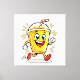 **Running Juice Cup Cartoon – Fun Street Drink Cha Canvas Afdruk