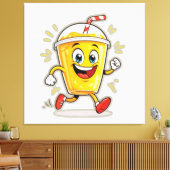 **Running Juice Cup Cartoon – Fun Street Drink Cha Canvas Afdruk (Insitu (Woonkamer))