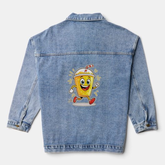 **Running Juice Cup Cartoon – Fun Street Drink Cha Denim Jacket (Achterkant)