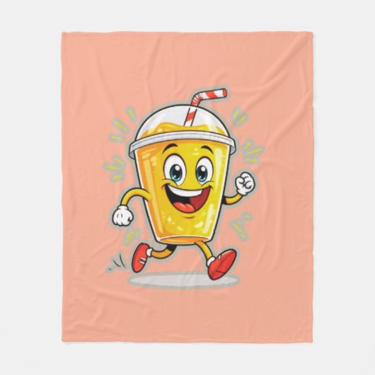 **Running Juice Cup Cartoon – Fun Street Drink Cha Fleece Deken (Voorkant)